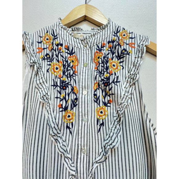 Entro Mini Dress Womens M White Striped Embroidered Floral Sleeveless Ruffle - Picture 4 of 12